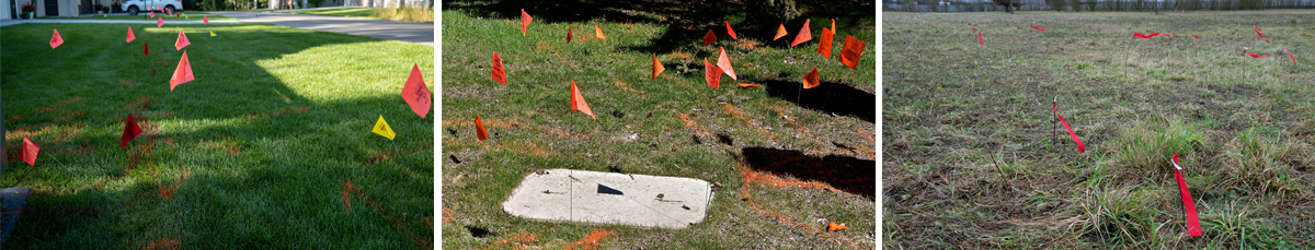 Marking flags available with wire, PVC, or fiberglass staffs